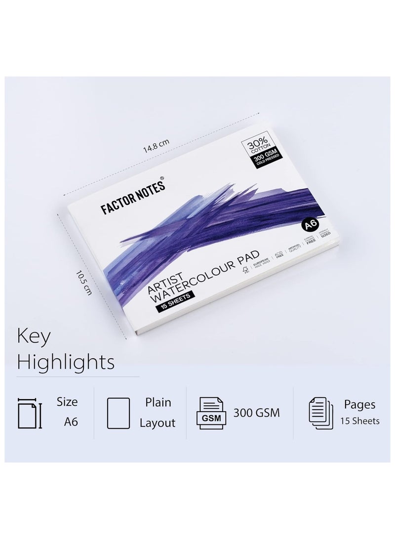 FACTOR NOTES A6 Size Artist Watercolour Pad 300gsm Thickness 15 Sheets - Image 2